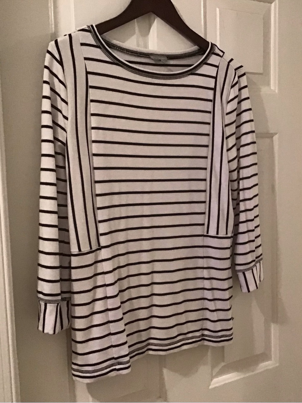 T by Talbots Black and White Vertical & Horizontal Striped Pullover